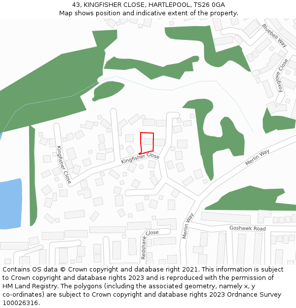 43, KINGFISHER CLOSE, HARTLEPOOL, TS26 0GA: Location map and indicative extent of plot