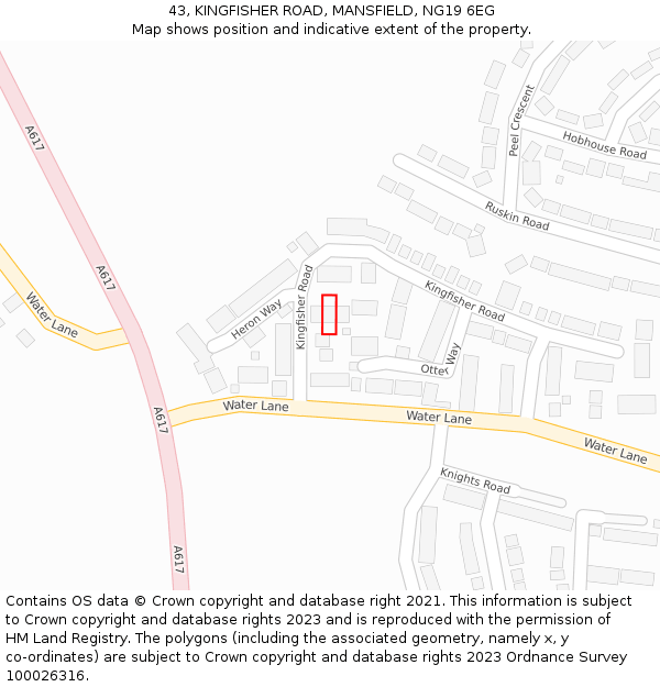 43, KINGFISHER ROAD, MANSFIELD, NG19 6EG: Location map and indicative extent of plot