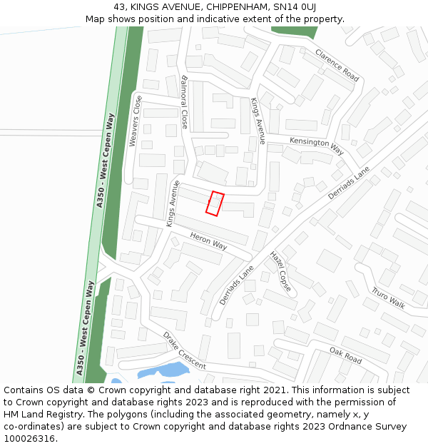 43, KINGS AVENUE, CHIPPENHAM, SN14 0UJ: Location map and indicative extent of plot