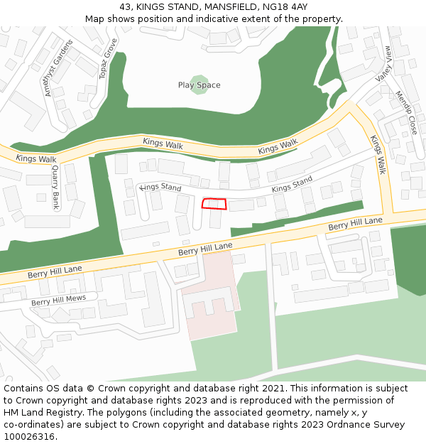 43, KINGS STAND, MANSFIELD, NG18 4AY: Location map and indicative extent of plot