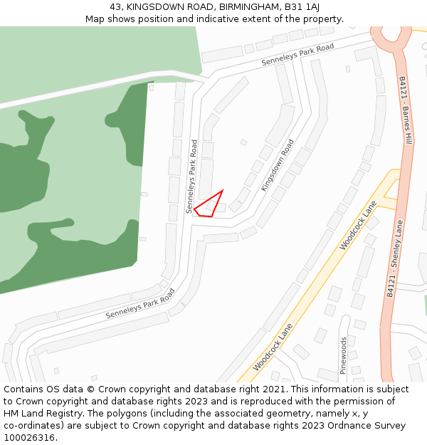 43, KINGSDOWN ROAD, BIRMINGHAM, B31 1AJ: Location map and indicative extent of plot