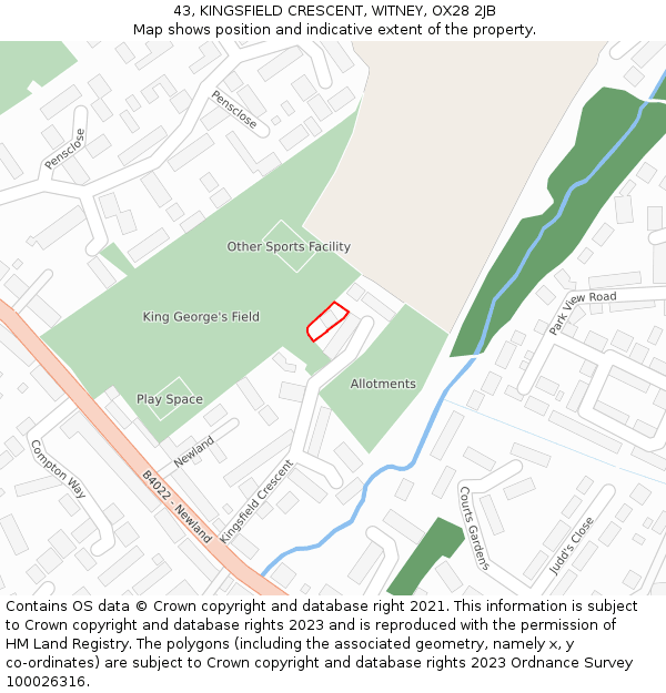 43, KINGSFIELD CRESCENT, WITNEY, OX28 2JB: Location map and indicative extent of plot