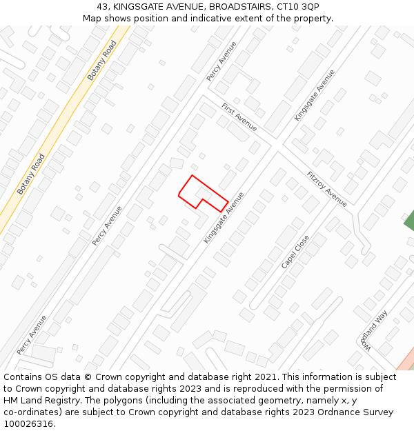 43, KINGSGATE AVENUE, BROADSTAIRS, CT10 3QP: Location map and indicative extent of plot