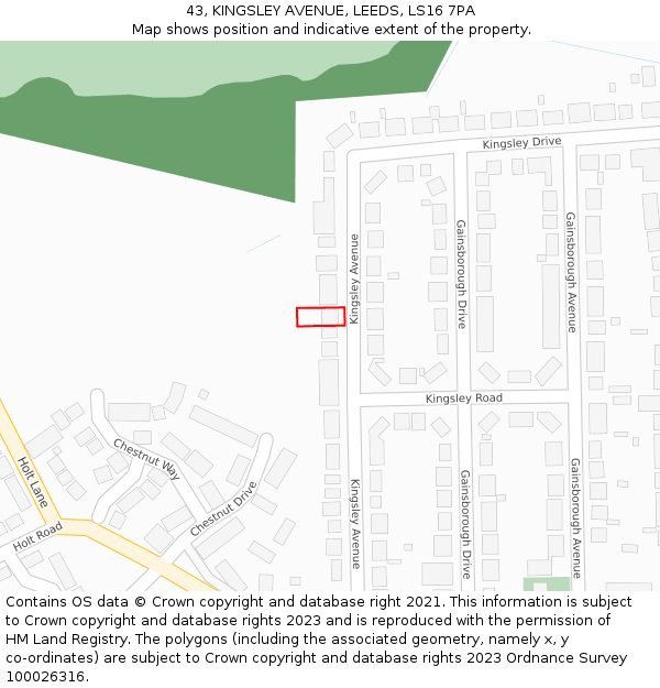 43, KINGSLEY AVENUE, LEEDS, LS16 7PA: Location map and indicative extent of plot