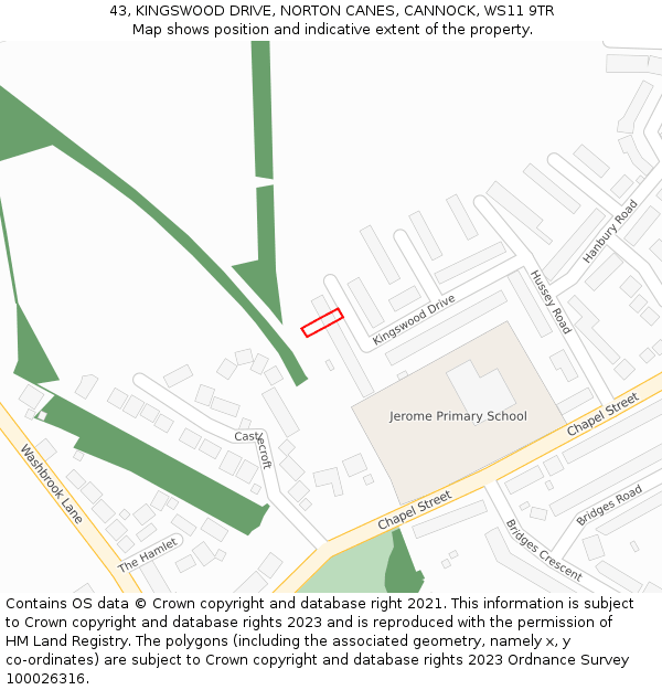 43, KINGSWOOD DRIVE, NORTON CANES, CANNOCK, WS11 9TR: Location map and indicative extent of plot