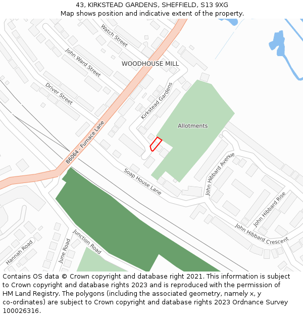 43, KIRKSTEAD GARDENS, SHEFFIELD, S13 9XG: Location map and indicative extent of plot