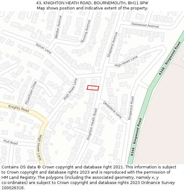 43, KNIGHTON HEATH ROAD, BOURNEMOUTH, BH11 9PW: Location map and indicative extent of plot