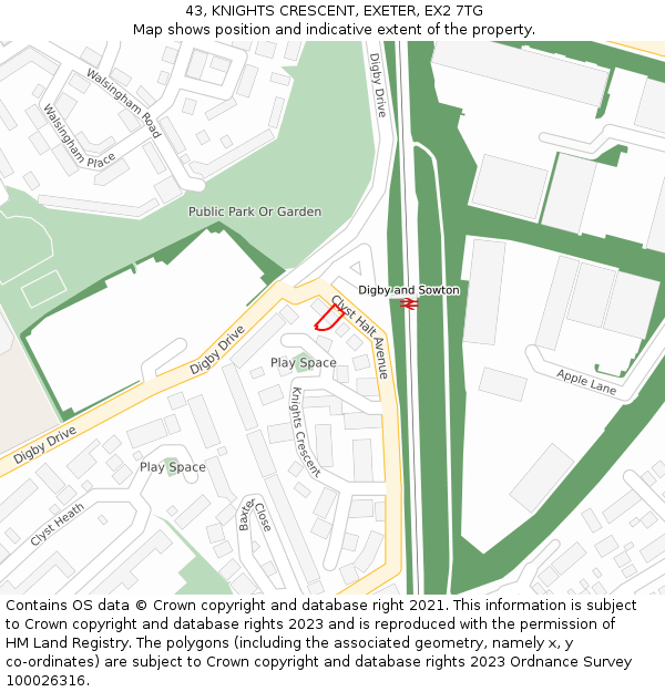 43, KNIGHTS CRESCENT, EXETER, EX2 7TG: Location map and indicative extent of plot