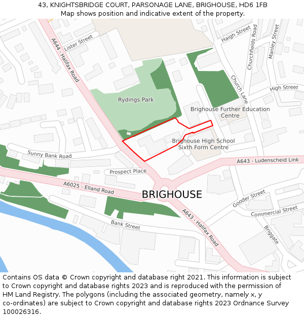 43, KNIGHTSBRIDGE COURT, PARSONAGE LANE, BRIGHOUSE, HD6 1FB: Location map and indicative extent of plot