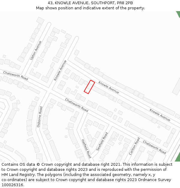 43, KNOWLE AVENUE, SOUTHPORT, PR8 2PB: Location map and indicative extent of plot