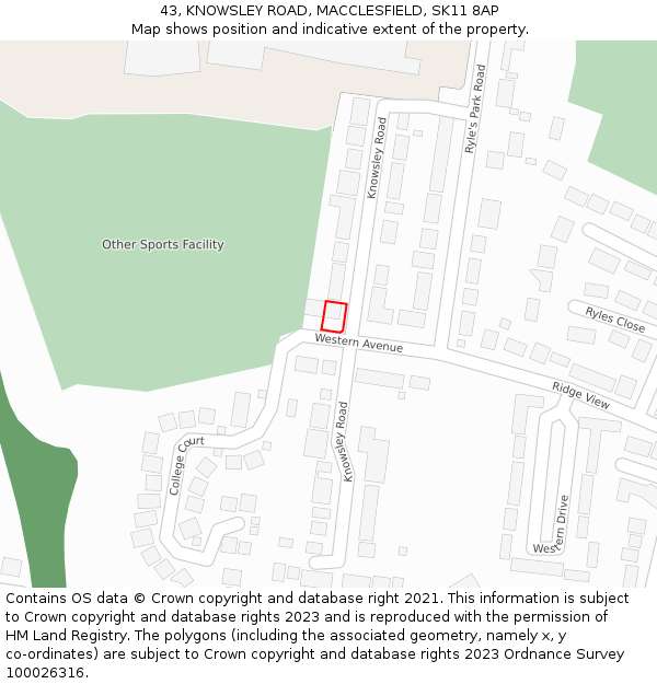 43, KNOWSLEY ROAD, MACCLESFIELD, SK11 8AP: Location map and indicative extent of plot
