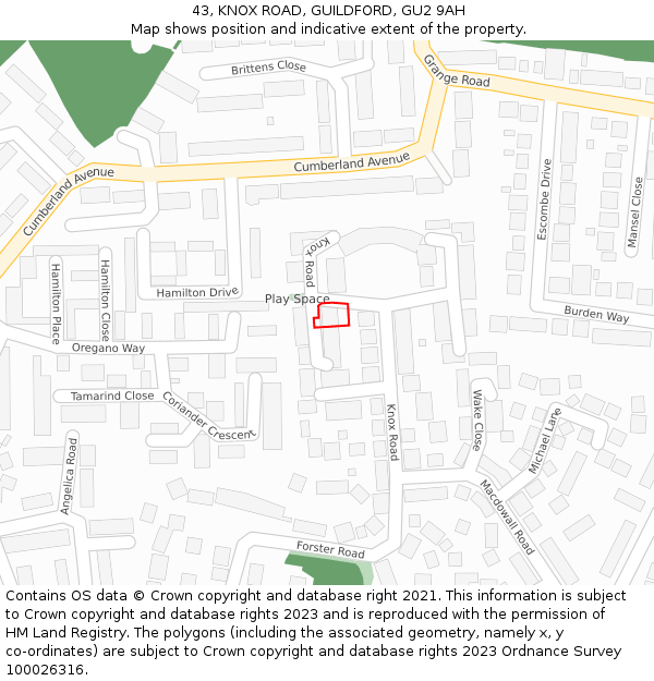 43, KNOX ROAD, GUILDFORD, GU2 9AH: Location map and indicative extent of plot