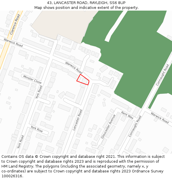 43, LANCASTER ROAD, RAYLEIGH, SS6 8UP: Location map and indicative extent of plot