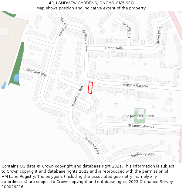 43, LANDVIEW GARDENS, ONGAR, CM5 9EQ: Location map and indicative extent of plot