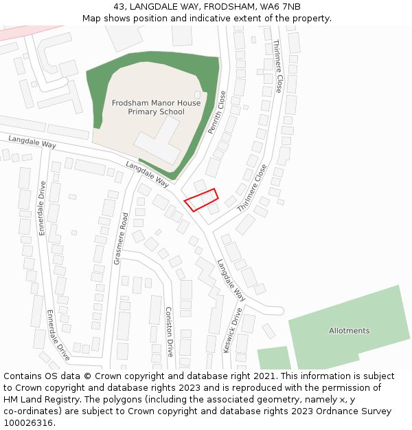 43, LANGDALE WAY, FRODSHAM, WA6 7NB: Location map and indicative extent of plot