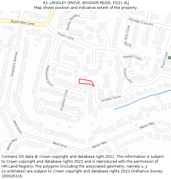 43, LANGLEY GROVE, BOGNOR REGIS, PO21 4LJ: Location map and indicative extent of plot