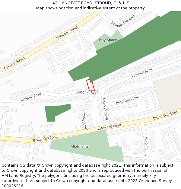 43, LANGTOFT ROAD, STROUD, GL5 1LS: Location map and indicative extent of plot