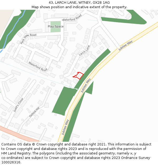 43, LARCH LANE, WITNEY, OX28 1AG: Location map and indicative extent of plot