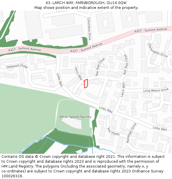 43, LARCH WAY, FARNBOROUGH, GU14 0QW: Location map and indicative extent of plot