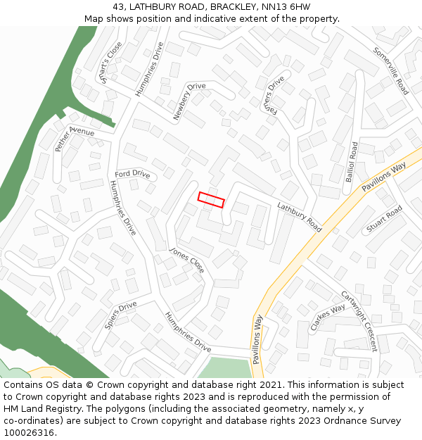 43, LATHBURY ROAD, BRACKLEY, NN13 6HW: Location map and indicative extent of plot