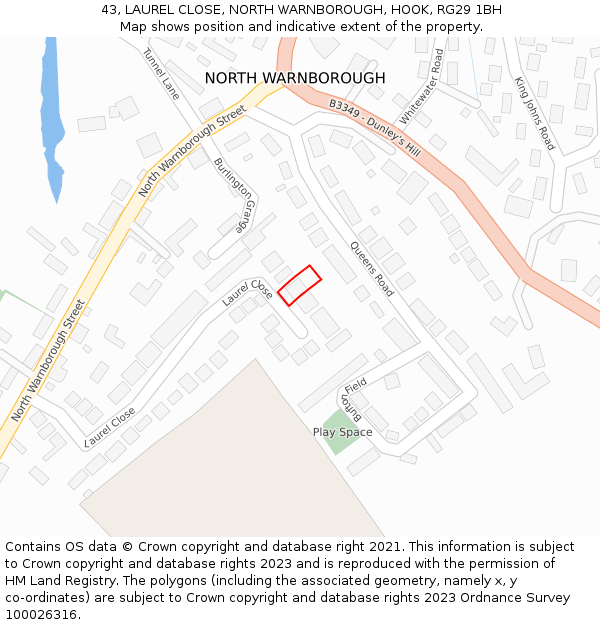 43, LAUREL CLOSE, NORTH WARNBOROUGH, HOOK, RG29 1BH: Location map and indicative extent of plot