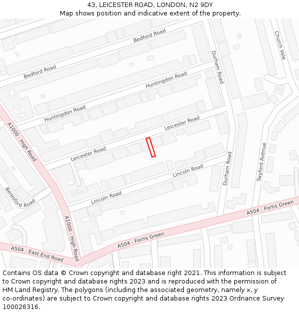 43, LEICESTER ROAD, LONDON, N2 9DY: Location map and indicative extent of plot