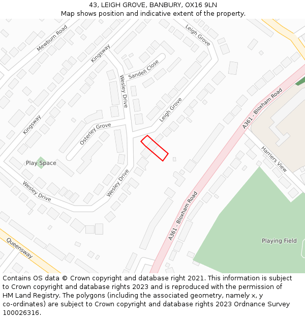 43, LEIGH GROVE, BANBURY, OX16 9LN: Location map and indicative extent of plot