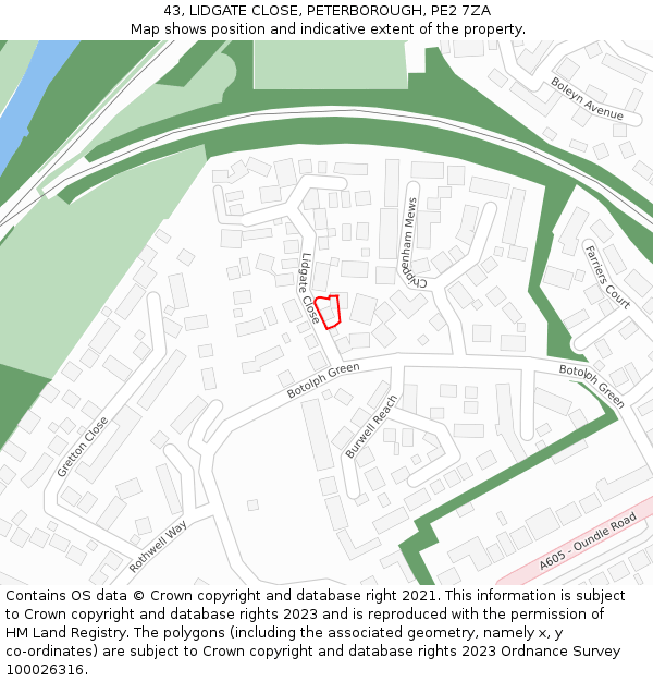 43, LIDGATE CLOSE, PETERBOROUGH, PE2 7ZA: Location map and indicative extent of plot