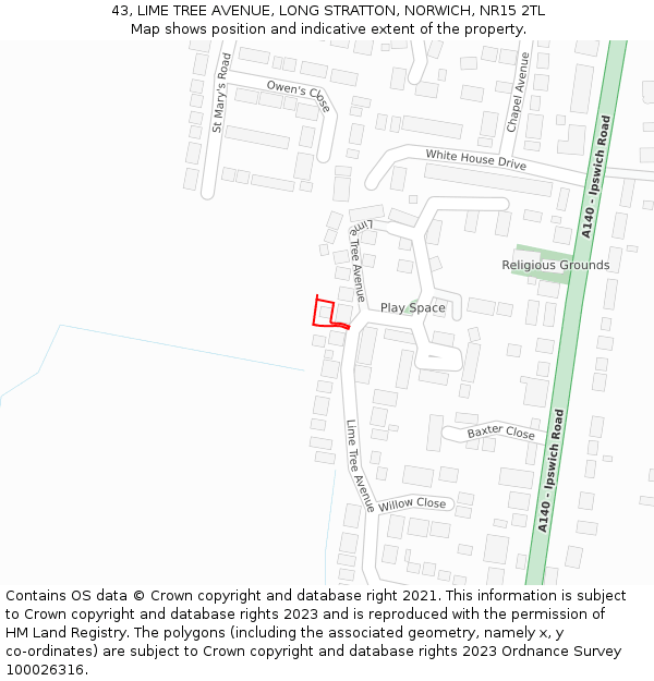 43, LIME TREE AVENUE, LONG STRATTON, NORWICH, NR15 2TL: Location map and indicative extent of plot