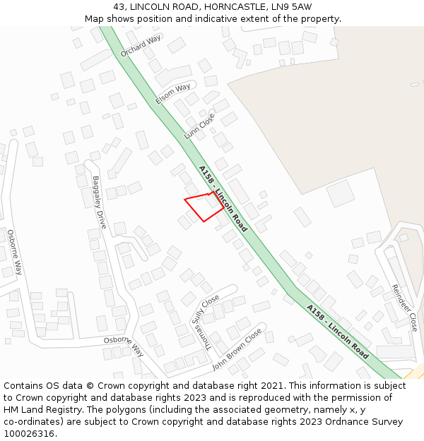 43, LINCOLN ROAD, HORNCASTLE, LN9 5AW: Location map and indicative extent of plot