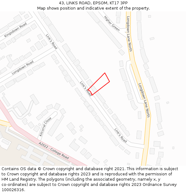 43, LINKS ROAD, EPSOM, KT17 3PP: Location map and indicative extent of plot