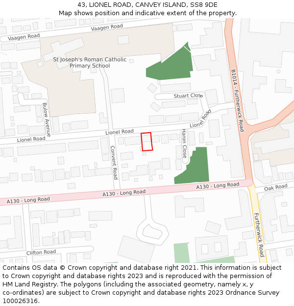 43, LIONEL ROAD, CANVEY ISLAND, SS8 9DE: Location map and indicative extent of plot