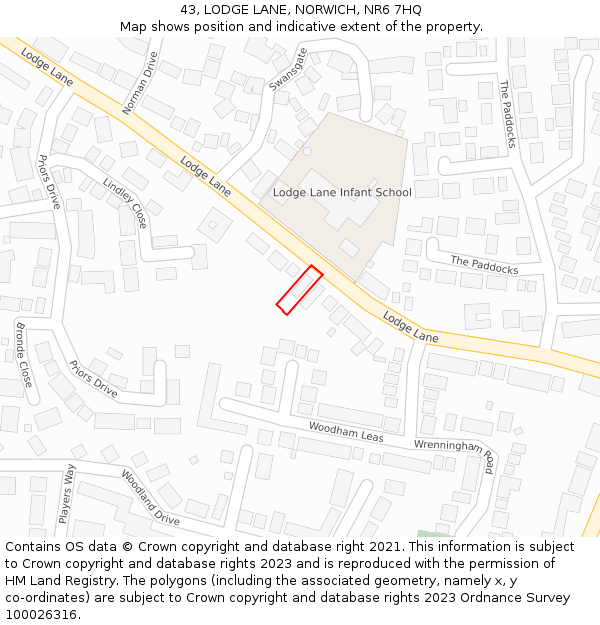 43, LODGE LANE, NORWICH, NR6 7HQ: Location map and indicative extent of plot