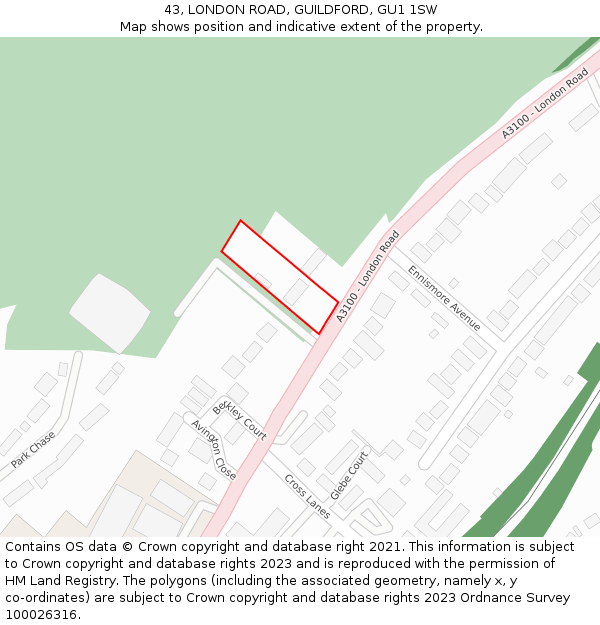 43, LONDON ROAD, GUILDFORD, GU1 1SW: Location map and indicative extent of plot