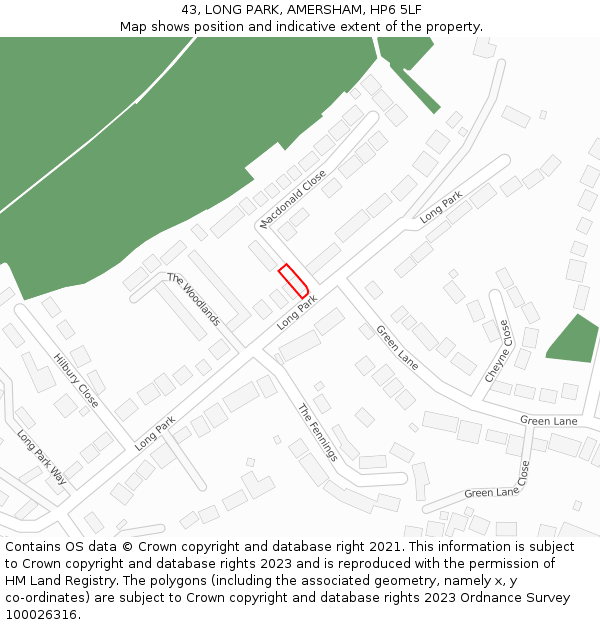 43, LONG PARK, AMERSHAM, HP6 5LF: Location map and indicative extent of plot