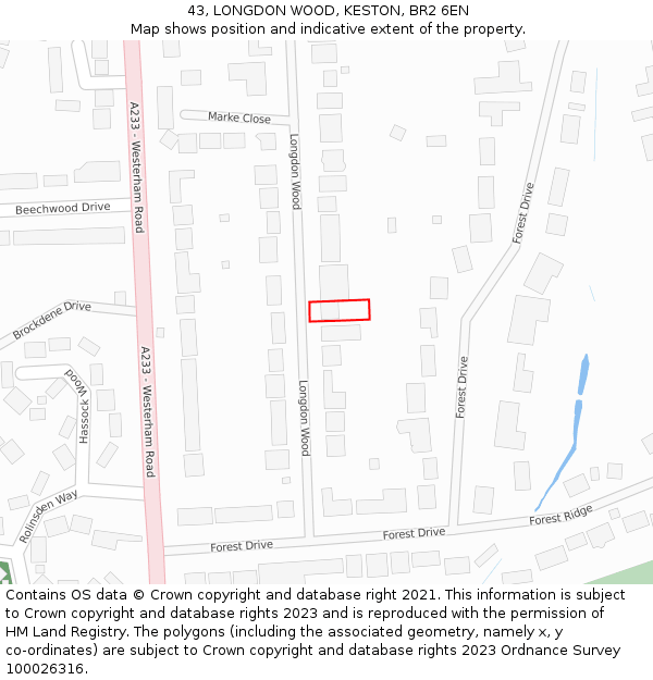 43, LONGDON WOOD, KESTON, BR2 6EN: Location map and indicative extent of plot