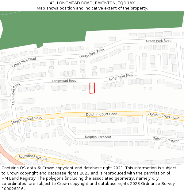 43, LONGMEAD ROAD, PAIGNTON, TQ3 1AX: Location map and indicative extent of plot