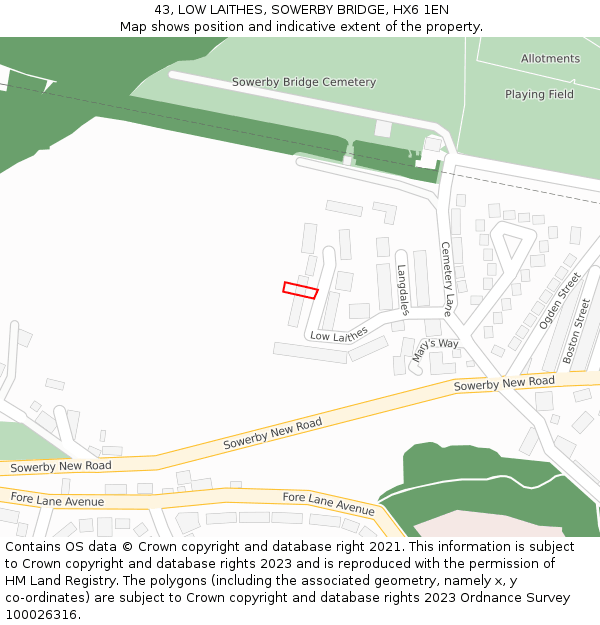 43, LOW LAITHES, SOWERBY BRIDGE, HX6 1EN: Location map and indicative extent of plot