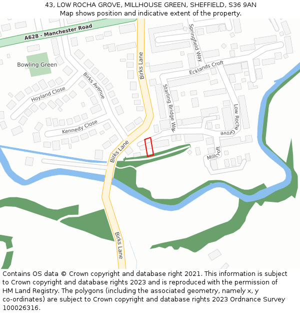 43, LOW ROCHA GROVE, MILLHOUSE GREEN, SHEFFIELD, S36 9AN: Location map and indicative extent of plot