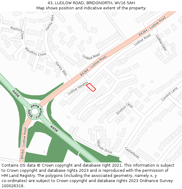 43, LUDLOW ROAD, BRIDGNORTH, WV16 5AH: Location map and indicative extent of plot