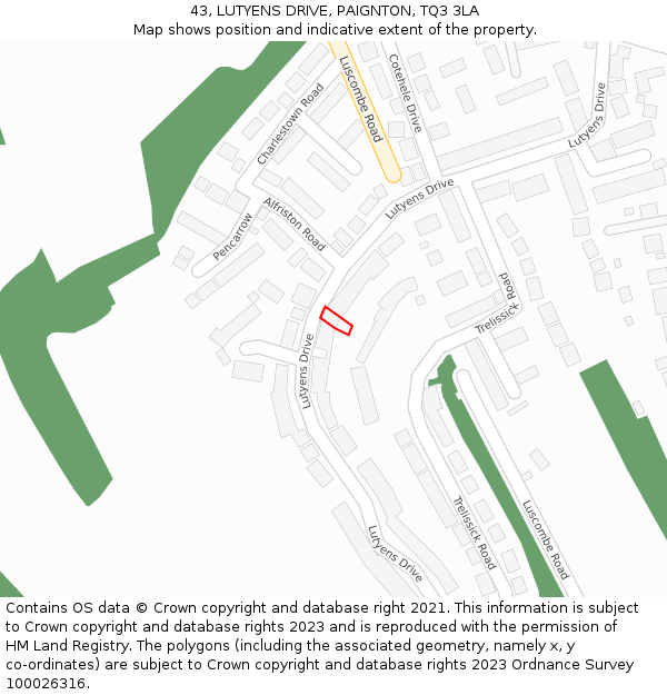 43, LUTYENS DRIVE, PAIGNTON, TQ3 3LA: Location map and indicative extent of plot