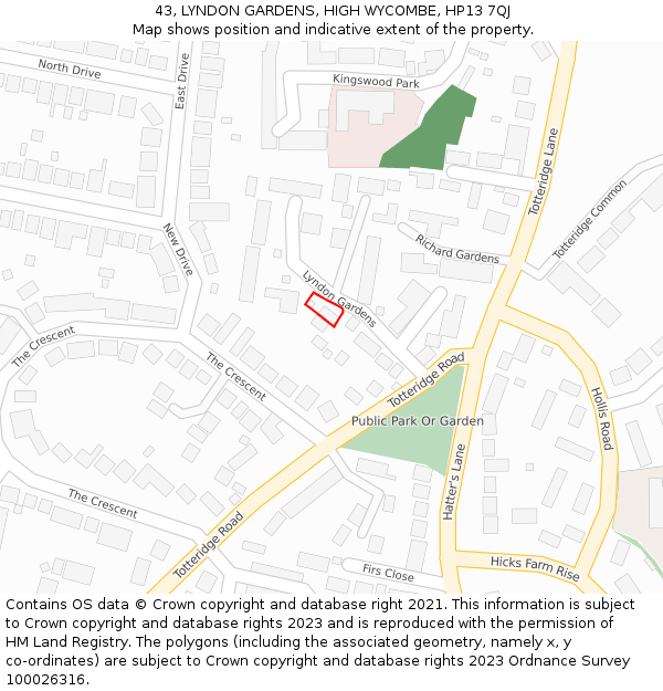 43, LYNDON GARDENS, HIGH WYCOMBE, HP13 7QJ: Location map and indicative extent of plot