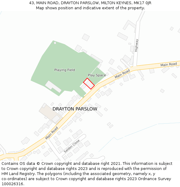 43, MAIN ROAD, DRAYTON PARSLOW, MILTON KEYNES, MK17 0JR: Location map and indicative extent of plot