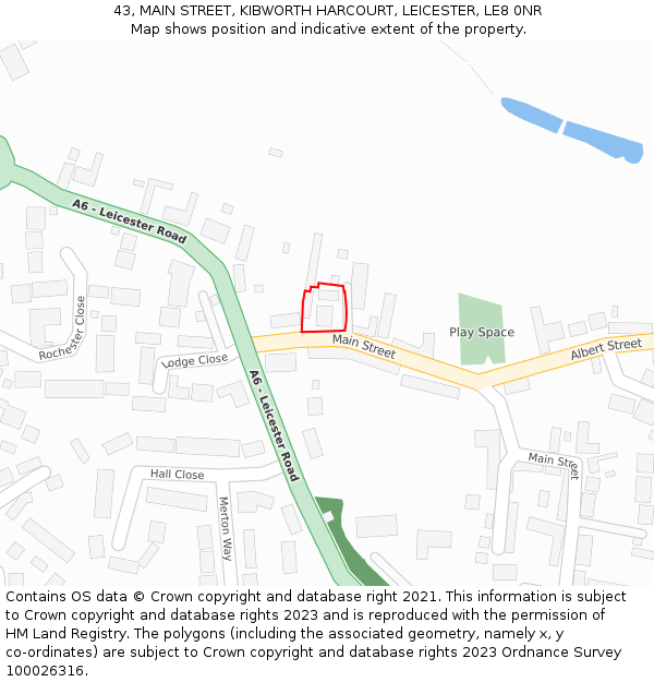 43, MAIN STREET, KIBWORTH HARCOURT, LEICESTER, LE8 0NR: Location map and indicative extent of plot