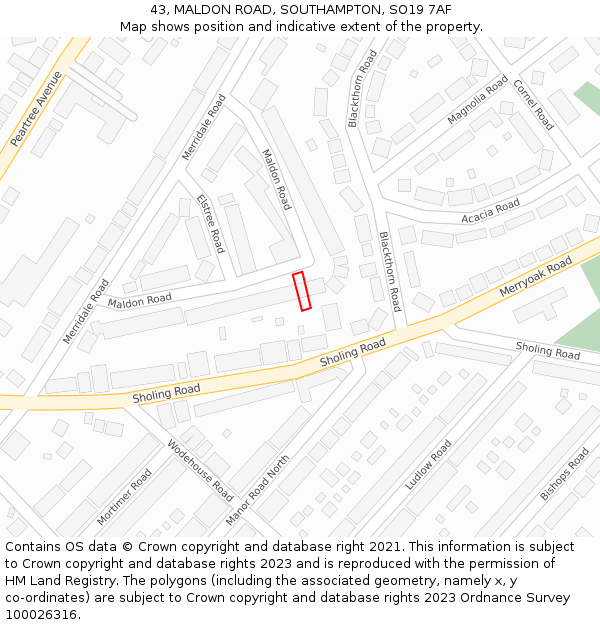 43, MALDON ROAD, SOUTHAMPTON, SO19 7AF: Location map and indicative extent of plot