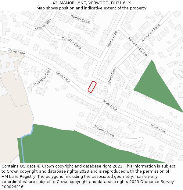 43, MANOR LANE, VERWOOD, BH31 6HX: Location map and indicative extent of plot