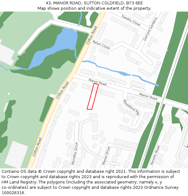 43, MANOR ROAD, SUTTON COLDFIELD, B73 6EE: Location map and indicative extent of plot
