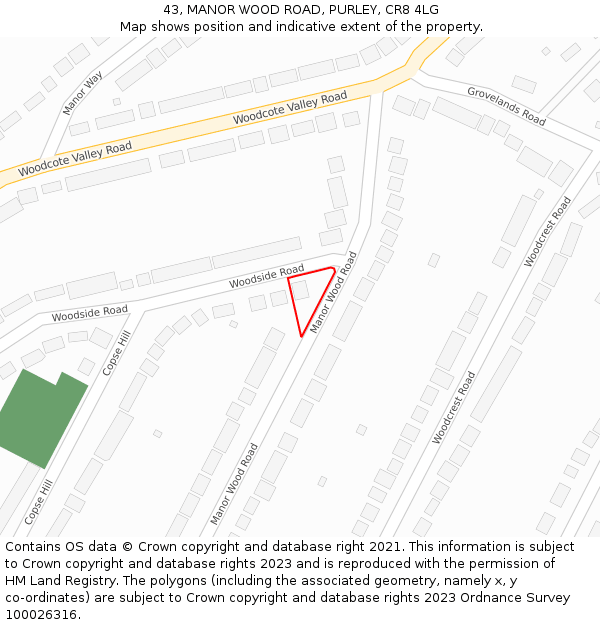 43, MANOR WOOD ROAD, PURLEY, CR8 4LG: Location map and indicative extent of plot