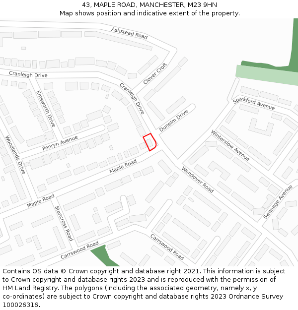 43, MAPLE ROAD, MANCHESTER, M23 9HN: Location map and indicative extent of plot