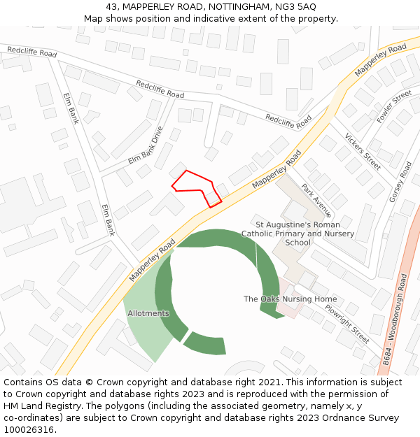 43, MAPPERLEY ROAD, NOTTINGHAM, NG3 5AQ: Location map and indicative extent of plot